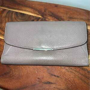 Coach Taupe Pebbled Leather Envelope Flap Long Wallet Silver Logo